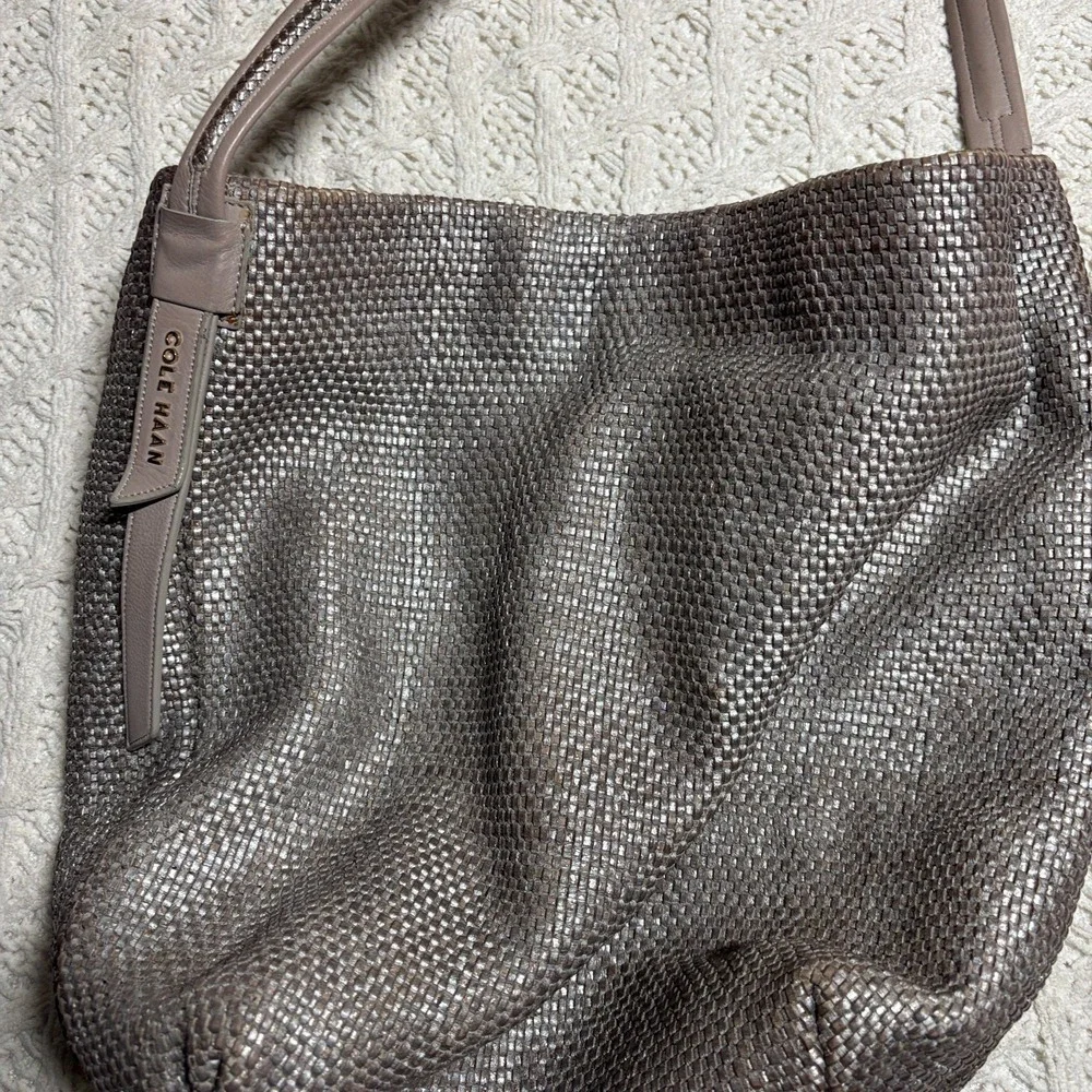 COLE HAAN Leather‎ Metallic Woven Shoulder Bag Hobo Bronze